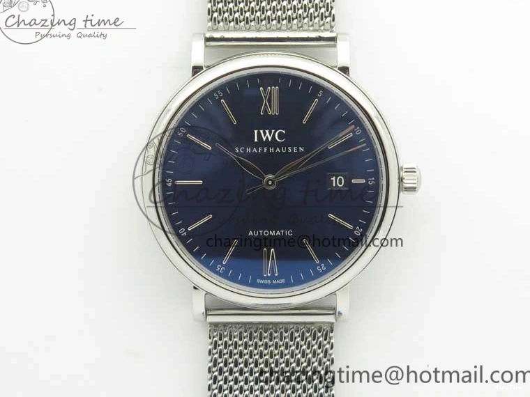MIROTIME 0307 Portofino IW356501 SS V3 MK 1:1 Best Edition Blue Dial On SS Mesh Bracelet MIYOTA Timeless 7194
